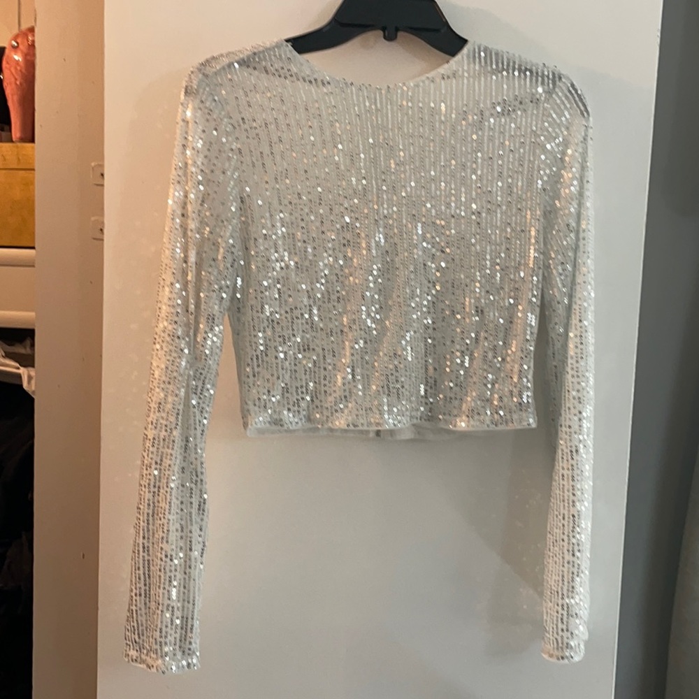 Verdusa Zip Up Back Sequin Glitter Crop Top